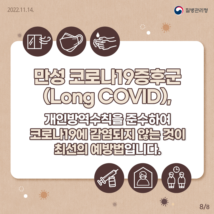 만성 코로나19증후군(Long COVID), 개인방역수칙을 준수하여 코로나19에 감염되지 않는 것이 최선의 예방법입니다.