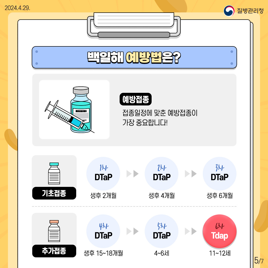 [백일해 예방법은?] <예방접종> 접종일정에 맞춘 예방접종이 가장 중요합니다!