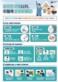 포스터 - 건강한 겨울나기, 이렇게 준비하세요! 겨울철 장시간 한파에 노출되면 저체온증, 동상 등 심각한 건강피해가 나타날 수 있습니다.(포스터)