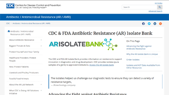 AR Isolage Bank (미국 CDC와 FDA에서 운영하는 항생제 내성균 은행, CDC의 집단발생조사, 실태조사를 통해 확보한 내성균(병원감염, 지역사회감염, 식품매개감염 균주 포함) 분양)