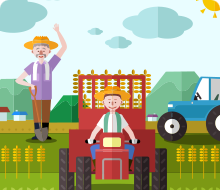 경운기로 농작물을 나르는 모습 일러스트