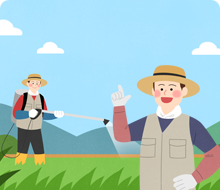 예초 및 제초작업을 하는 모습 일러스트