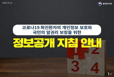 코로나19 확진환자의 개인정보 보호화 국민의 알권리 보장을 위한 '정보공개 지침 안내'