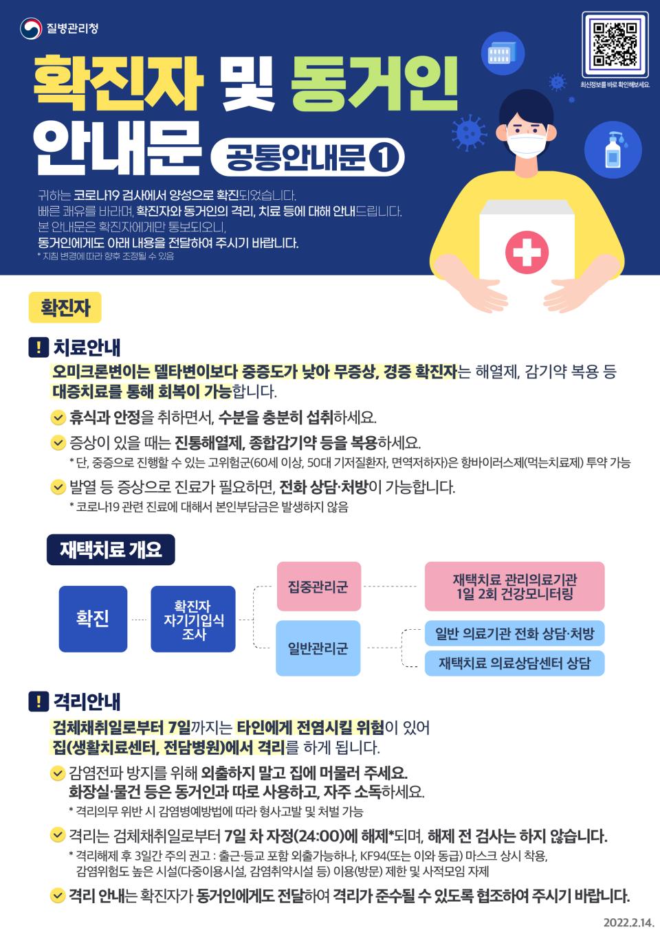 [안내문] 확진자 및 동거인 안내문(2p) 사진1