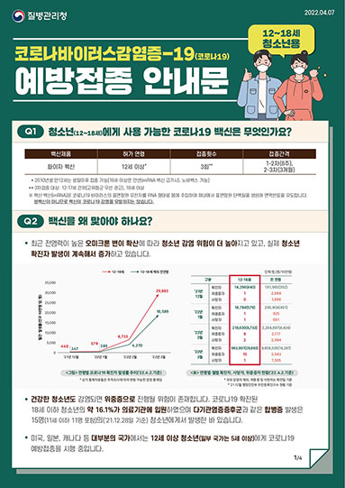 12~18세 청소년용 코로나바이러스감염증-19(코로나19) 예방접종 안내문 (4.7. ver)