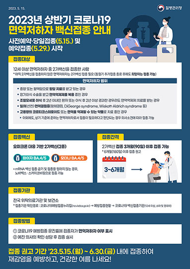 2023년 상반기 코로나19 면역저하자 백신접종 안내(접종백신 변경)