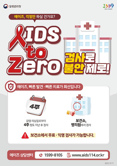 2023년 에이즈 예방 포스터 'AIDS to Zero'(검사로 불안제로)│에이즈관리과 